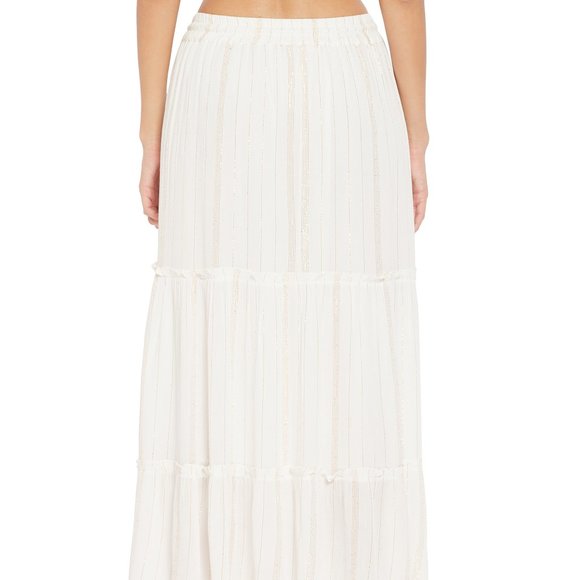 Solid White Rayon Crepe Lurex Skirt for Women - Picture 5 of 6